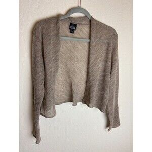 Eileen Fisher Womens Open Wool Cardigan Sweater Brown Size L Solid Long Sleeve